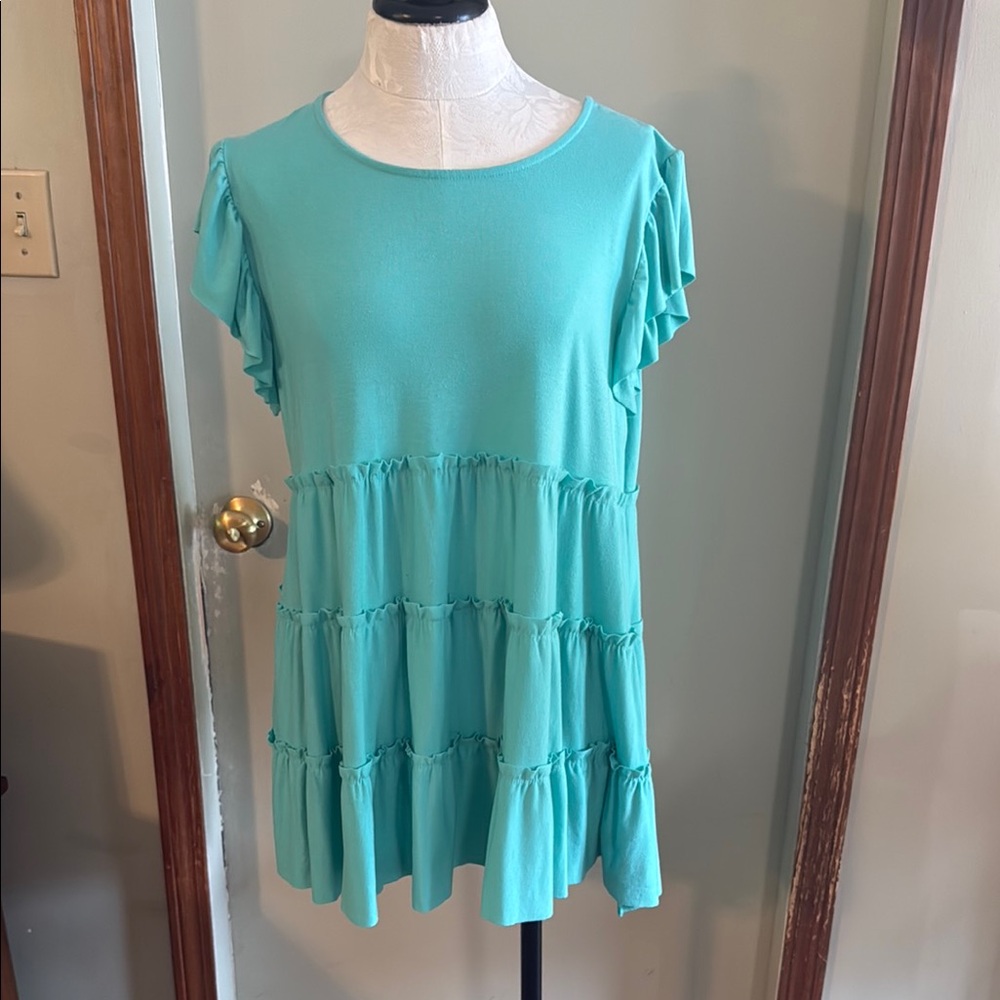Zenana Outfitters Turquoise Ruffle Sleeve Tunic
